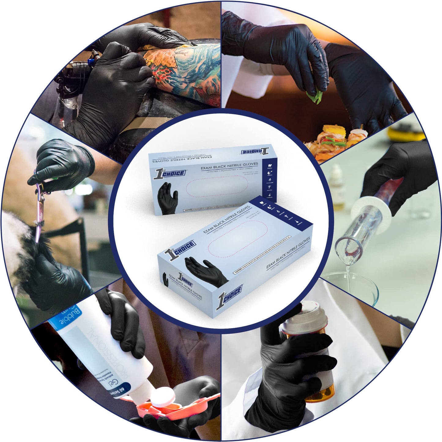 1st Choice Black Nitrile Gloves, Large, Box of 100 Gloves, Disposable Latex Free Exam Grade Black Gloves for Cooking - 3mil