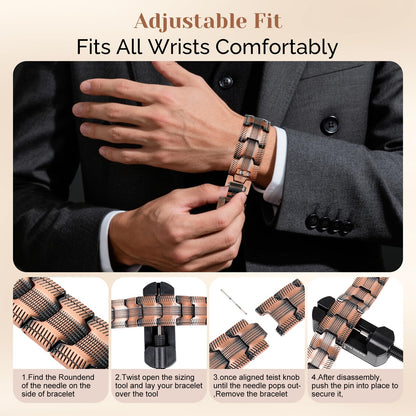 JEROOT Men's 99.99% Pure Copper Magnetic Bracelet, 3500 Gauss Magnets Adjustable with Sizing Tool