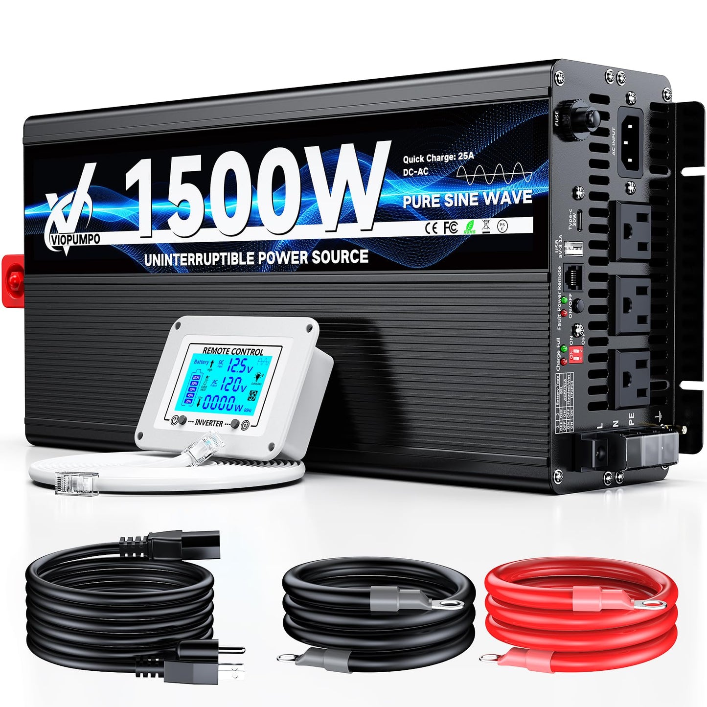 2500 Watt Sump Pump Backup Battery System, Automatic Switching to Battery Inverter Power, Professional Backup System in Case of Power Failure, Pure Sine Wave Output Remote Controller with LCD Screen