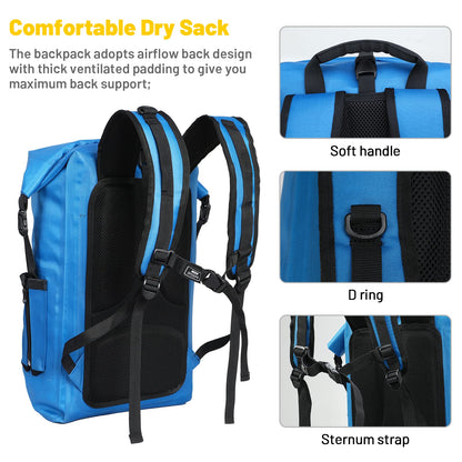 MIER Dry Bag Waterproof Backpack 30L Dry Sack Heavy Duty Roll-Top Closure for Kayaking, Beach, Boating, Swimming, Surfing, Blue