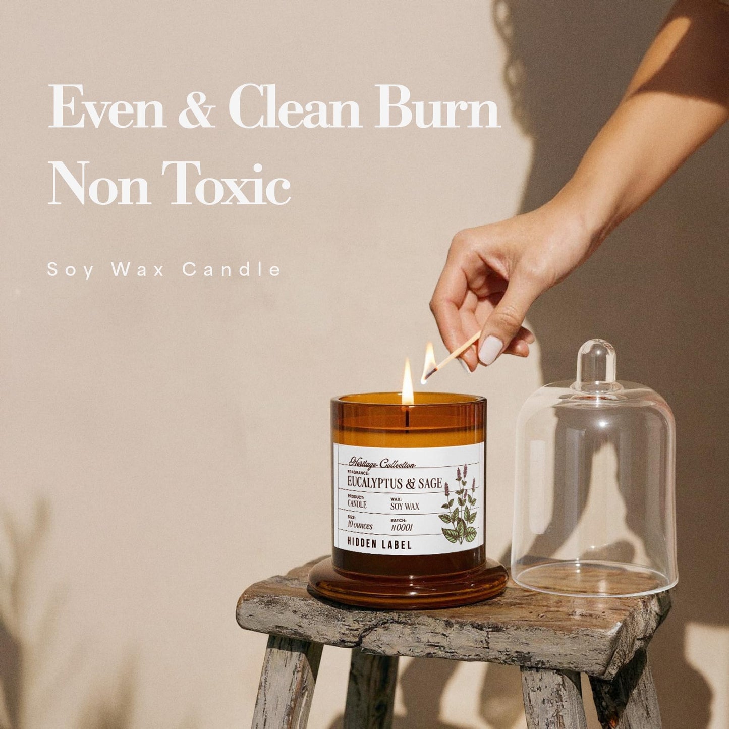 Eucalyptus & Alpine Sage Candle, 10oz Non Toxic Soy Candle in Clear Bell Jar, 55-Hour Clean Burn | Mountain Fresh Aromatherapy, Laboratory Aesthetic Home Décor, Luxury Gift for Clean Living