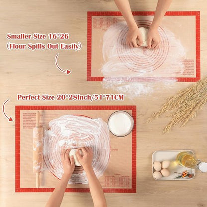 Folksy Super Kitchen Non-Slip Silicone Pastry Mat - Extra Large 28'' x 20'' for Baking & Dough Rolling