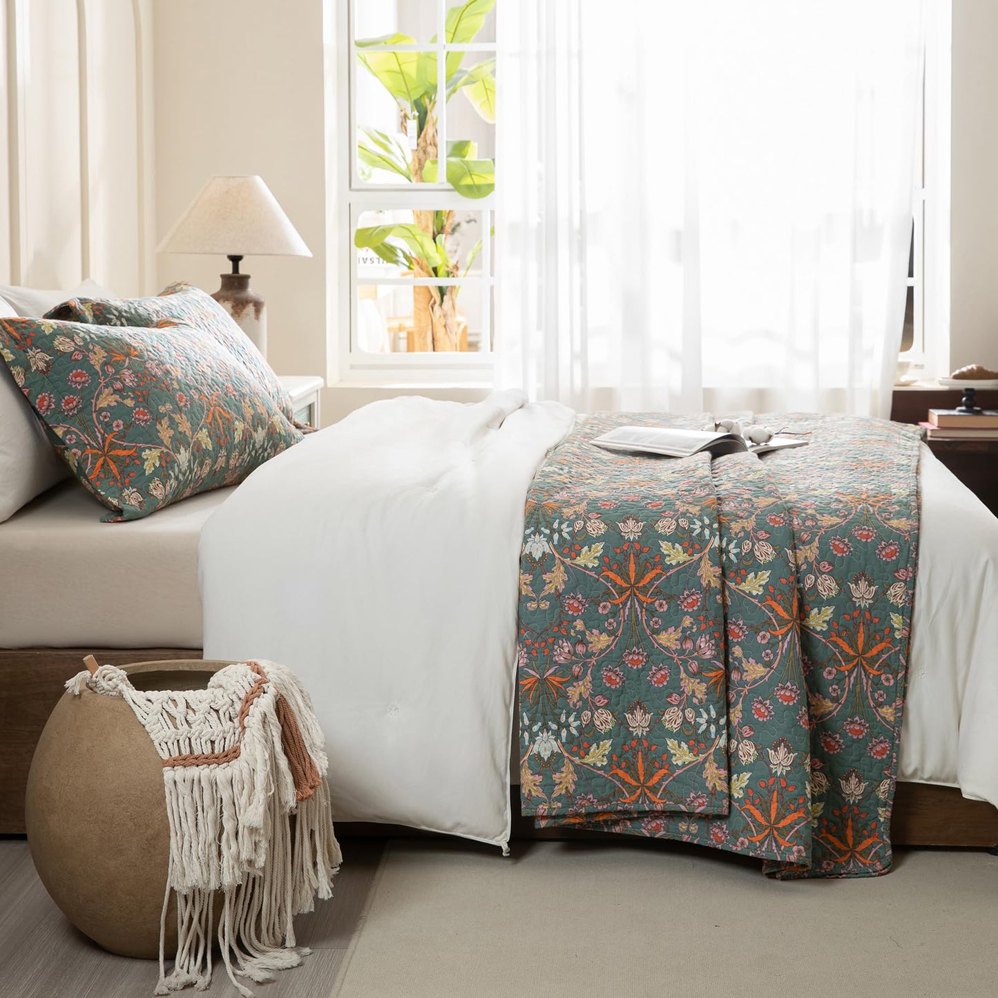 Lady Ann 100% Cotton Floral Quilt Sets Queen - Vibrant Paisley Flowers Pattern Plant Botanical Printed Quilted Bedspread & Coverlet Set, 3 PCS Lightweight Extra Soft Queen Bedding Sets All Season