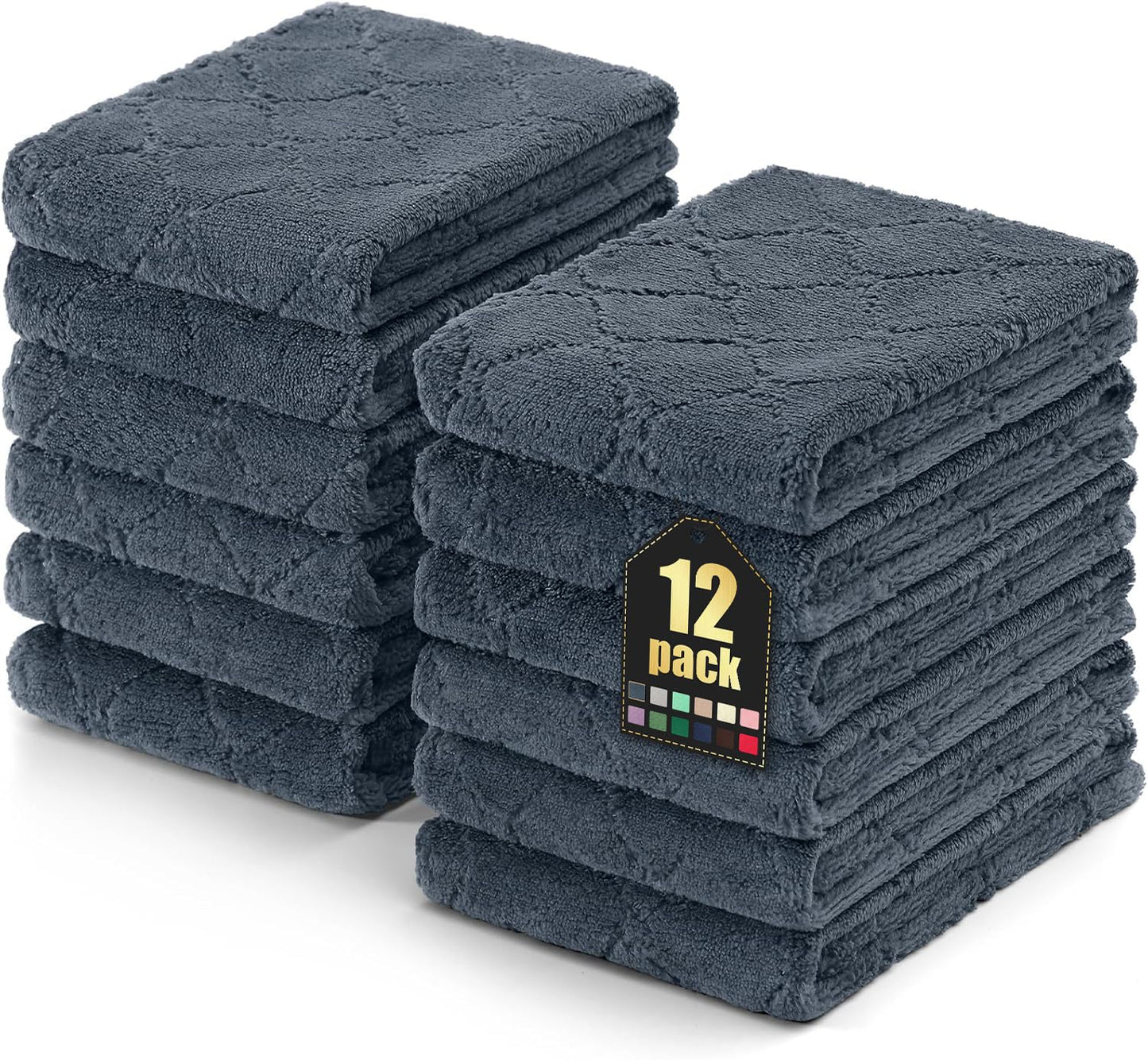 Homaxy 12 Pack Kitchen Dish Cloths (10 x 10 Inches, Grey), Super Soft and Absorbent Coral Velvet Dish Towels, Nonstick Oil Fast Drying Microfiber Cleaning Cloth, No Lint Household Dishcloths