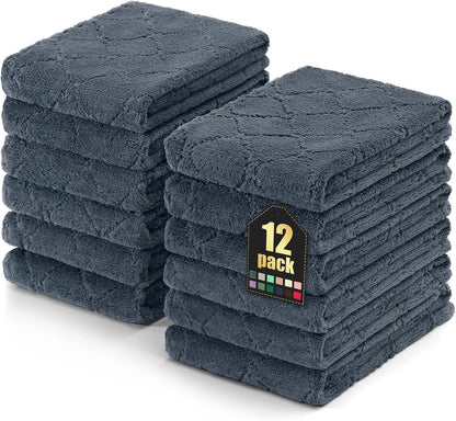 Homaxy 12 Pack Kitchen Dish Cloths (10 x 10 Inches, Grey), Super Soft and Absorbent Coral Velvet Dish Towels, Nonstick Oil Fast Drying Microfiber Cleaning Cloth, No Lint Household Dishcloths