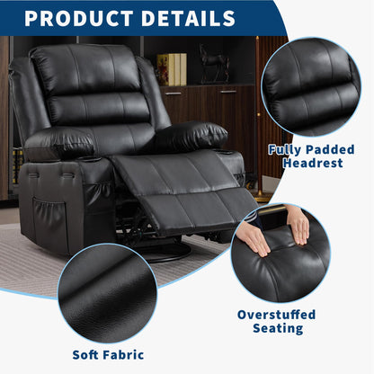 Rocking Recliner Chair for Adults PU Leather Wide Upholstered Glider Recliner with Cup Holder Deep Seat Single Sofa Rocker Chair for Nursery Living Room