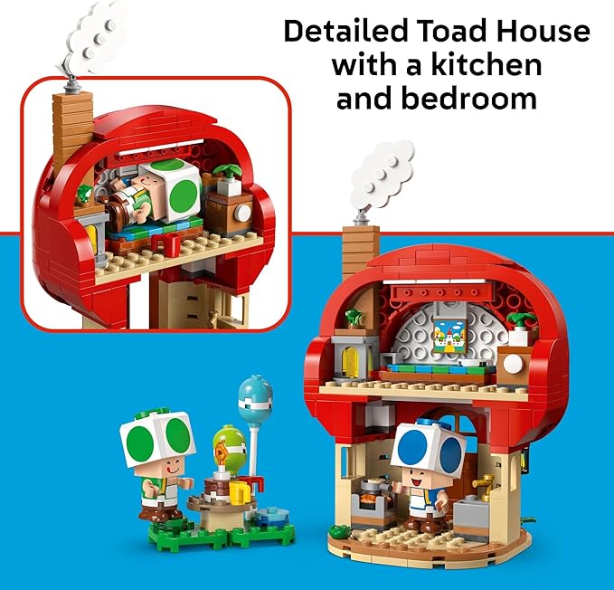 LEGO Super Mario Party at Toad’s House Building Toy - Pretend Play Set for Boys &amp Girls Ages 7+ - Kids Building Blocks with Digital Action &amp 2 Toad Toy Figures - Gift Idea for Birthdays - 720