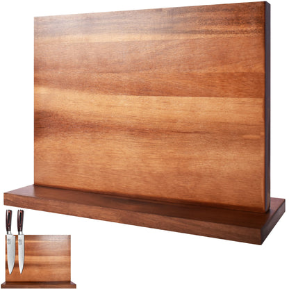 XYJ Authentic Since 1986, Magnetic Knife Block, Double Side Kitchen Knife Stand, Acacia Wood, Magnetic Knife Holder with Strong Enhanced Magnets,Knives Storage Rack Stand for Home Kitchen