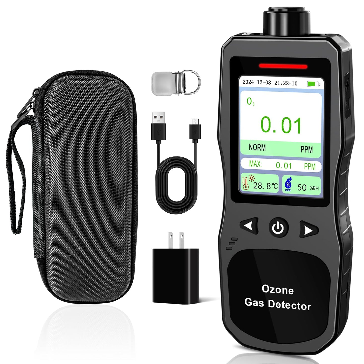 ZYKYCX Portable Ozone Detector, 0-20 PPM Ozone Gas Monitor with 0.01 PPM High Resolution, 16H Long Battery Life, Ozone Meter with Alarm, O3 Air Quality Monitor with Temp & Humidity Tester