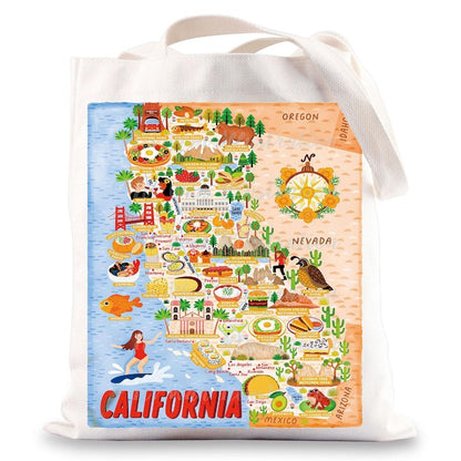 BWWKTOP California Travel Tote Bag - Reusable Grocery Bag - California Souvenirs Gift - 14.56" x 12.59" - Female Adults - California Surf