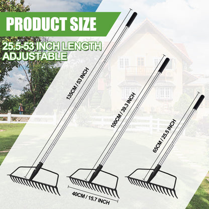 YEELOR Garden Rake, Heavy Duty 16-Tine Bow Rake with Adjustable Stainless Steel Handle, Metal Rake for Yard Work, Loosening Soil, Leveling Mulch, Gathering Leaves