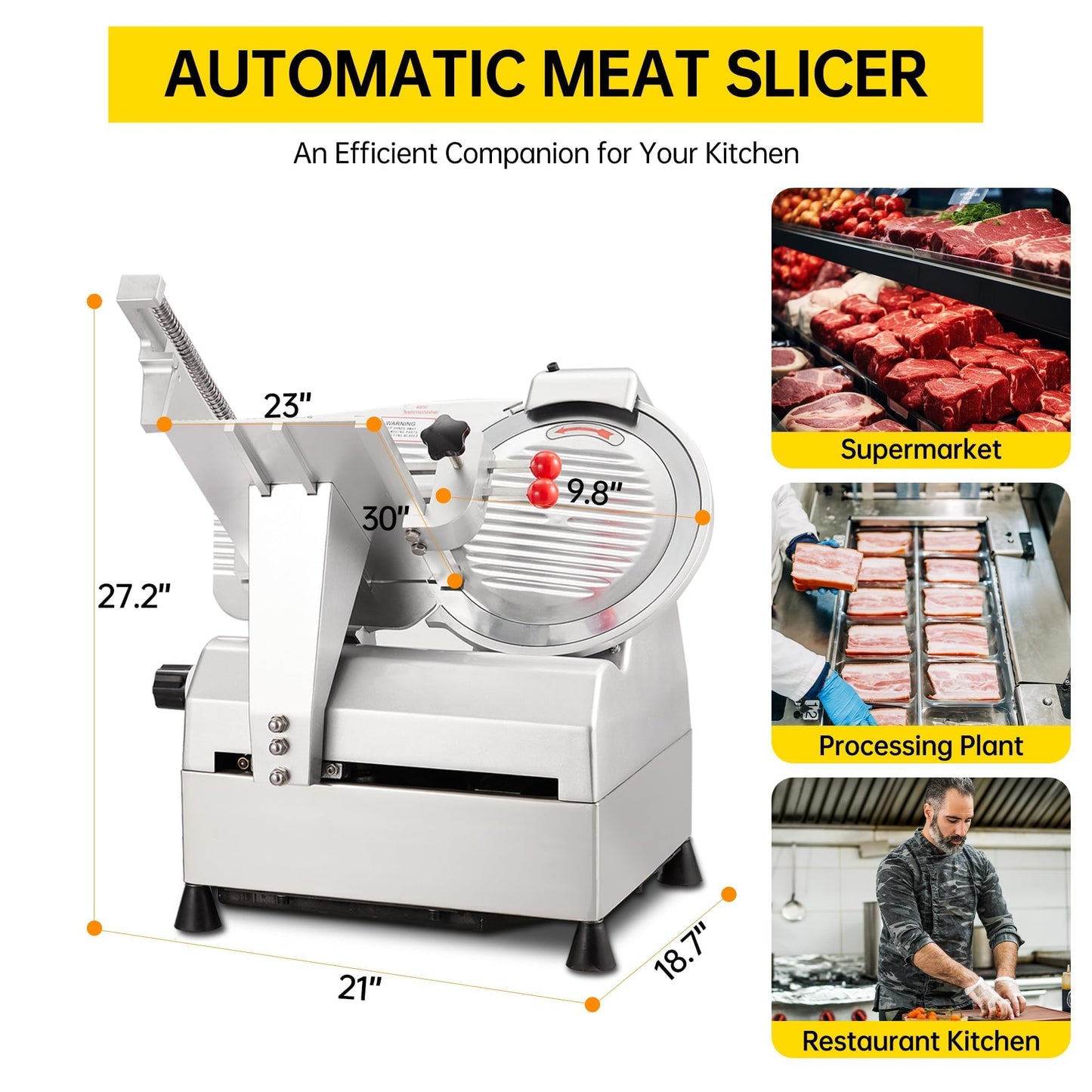 12" Automatic Meat Cutter, Electric Meat Slicer Machine for Home & Commercial Use, 800W Deli Slicer with Adjustable Thickness, Alloy Steel Blade, Built-in Sharpener, Thin Meat, Cheese, Bread