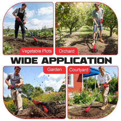 Cordless Tiller Cultivator Compatible with Milwaukee 18V Battery(Tool Only), 450RPM Electric Tiller for Gardening, 9"x6.3" Tilling, 48 Reinforced Steel Tines Rototiller for Lawn/Soil Cultivation