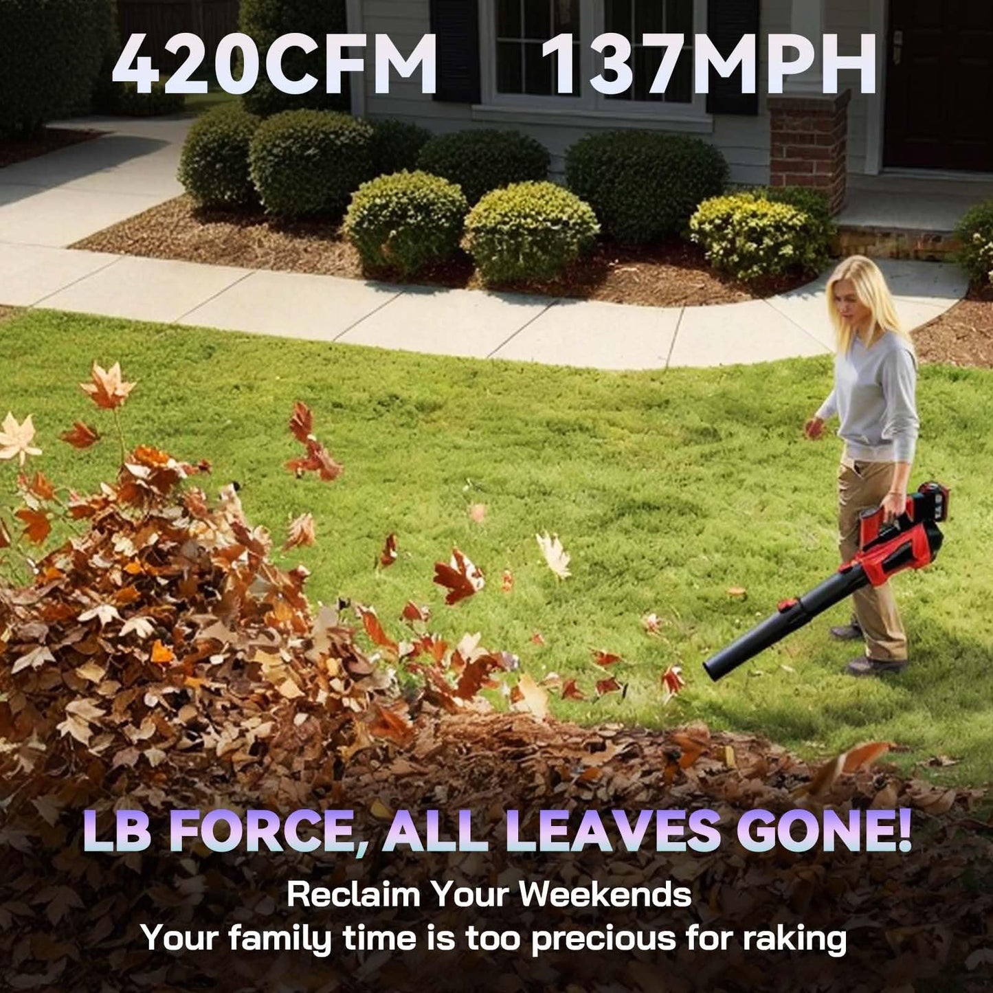 Korunria 20V Cordless Leaf Blower with Brushless Motor, 420CFM 137MPH, Lightweight Electric Leaf Blower Battery Powered, Max 80 Mins, with 5.2Ah Battery and Charger, LB Force (One Battery)