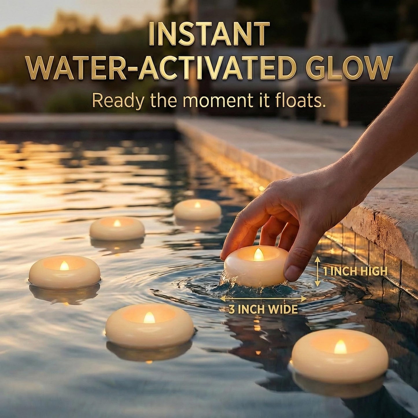 Aignis 24pcs Flameless Floating Candles Waterproof, 200Hr 3”LED Floating Tea Lights with Battery, Water-Activated Candles for Pool, Wedding Centerpieces, Bath & Spa, Home Decoration (Elegant White)