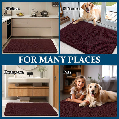OLANLY Dog Door Mat - Absorbent Non-Slip Chenille Mat for Muddy Paws | 45x27 Inches, Quick Dry, Russet