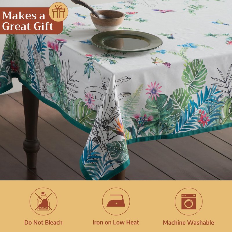 Maison d' Hermine Table Cloth Rectangle Table 100% Cotton 60 x 120 Inches Tablecloth Reusable Decorative for Dining Kitchen Room Farmhouse Home Gifts for Mothers Day Spring Summer - Tropiques