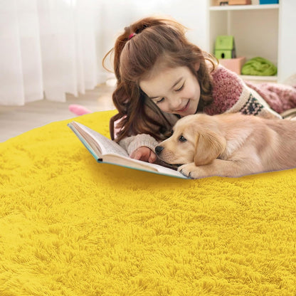 OLANLY Yellow Round Rug - Soft & Fluffy 6 ft Circle Area Rug for Bedroom, Living Room & Nursery Decor