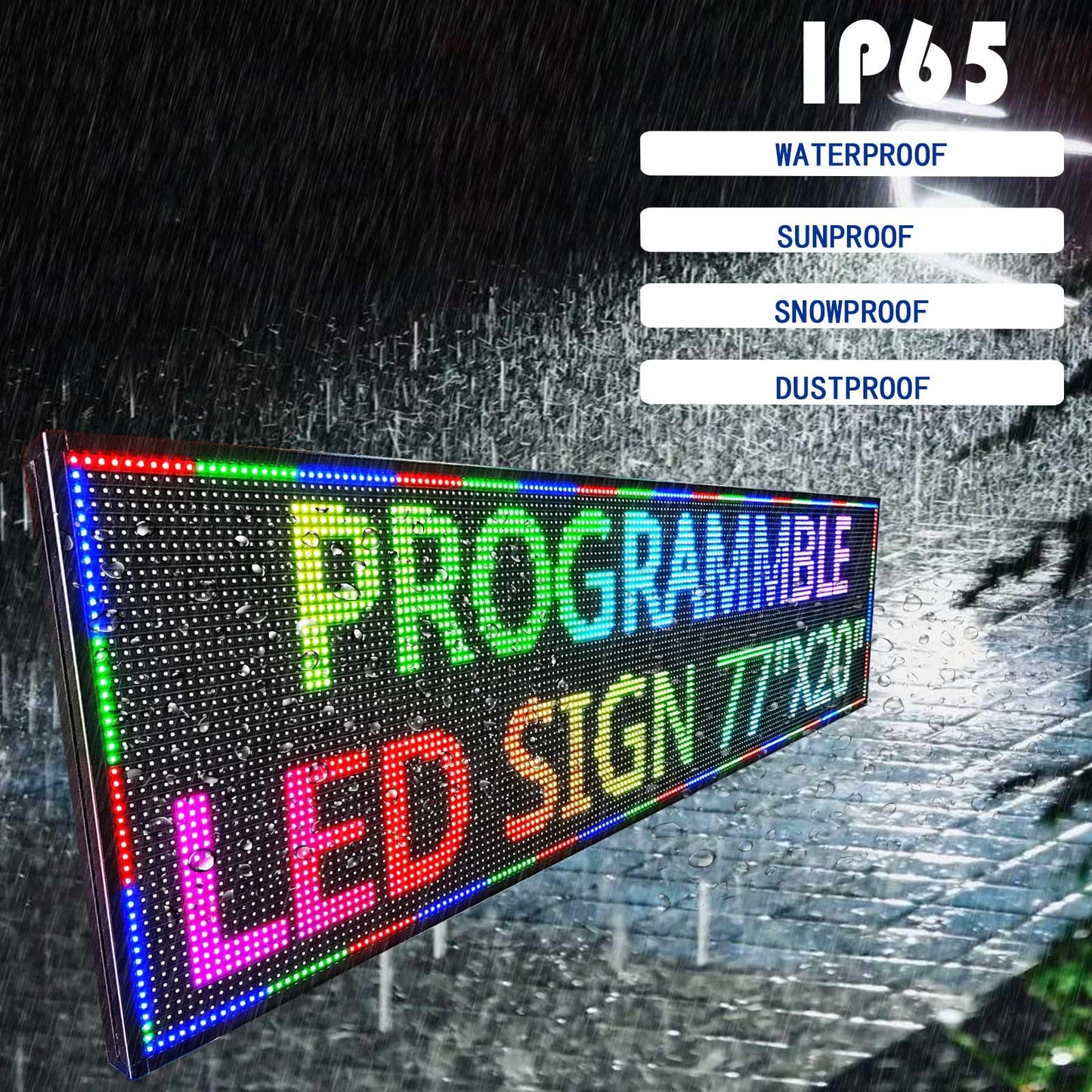 HS Programmable Scrolling Led Sign, Digital Signs Outdoor Waterproof ,Electronic Message Display Board ,Open neon Signs, Full Color High Brightness Big P10 77’’x20’’for Business Store Advertisement Public, APP control