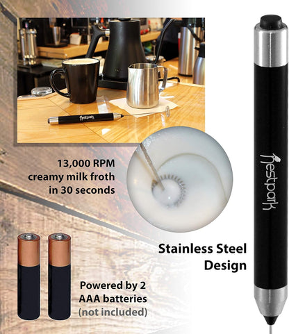 Nestpark Portable Drink Mixer Small Handheld Electric Stick Blender - Cordless and Battery Operated Bulletproof Keto Coffee Blender