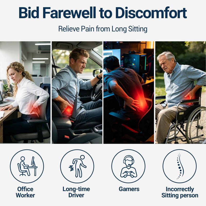 Long Back Lumbar Support Pillow - Fully Entire Back Support - Back Pain Relief and Posture Improved - Memory Foam Back Pillow Cushion for Office Chair, Gaming Chair, Recliner, Car Driving, Grey