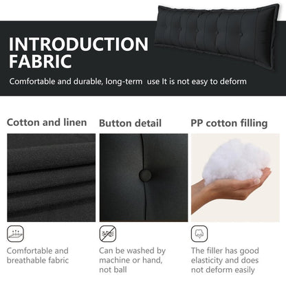 Johnear Bolster Pillow Headboard Backrest Pillow Velvet Large Daybed Cushion Lumber Back Pad Support Positioning Sofa Bed Rest Reading Pillow （Black, 59 x 3 x 20 inches）