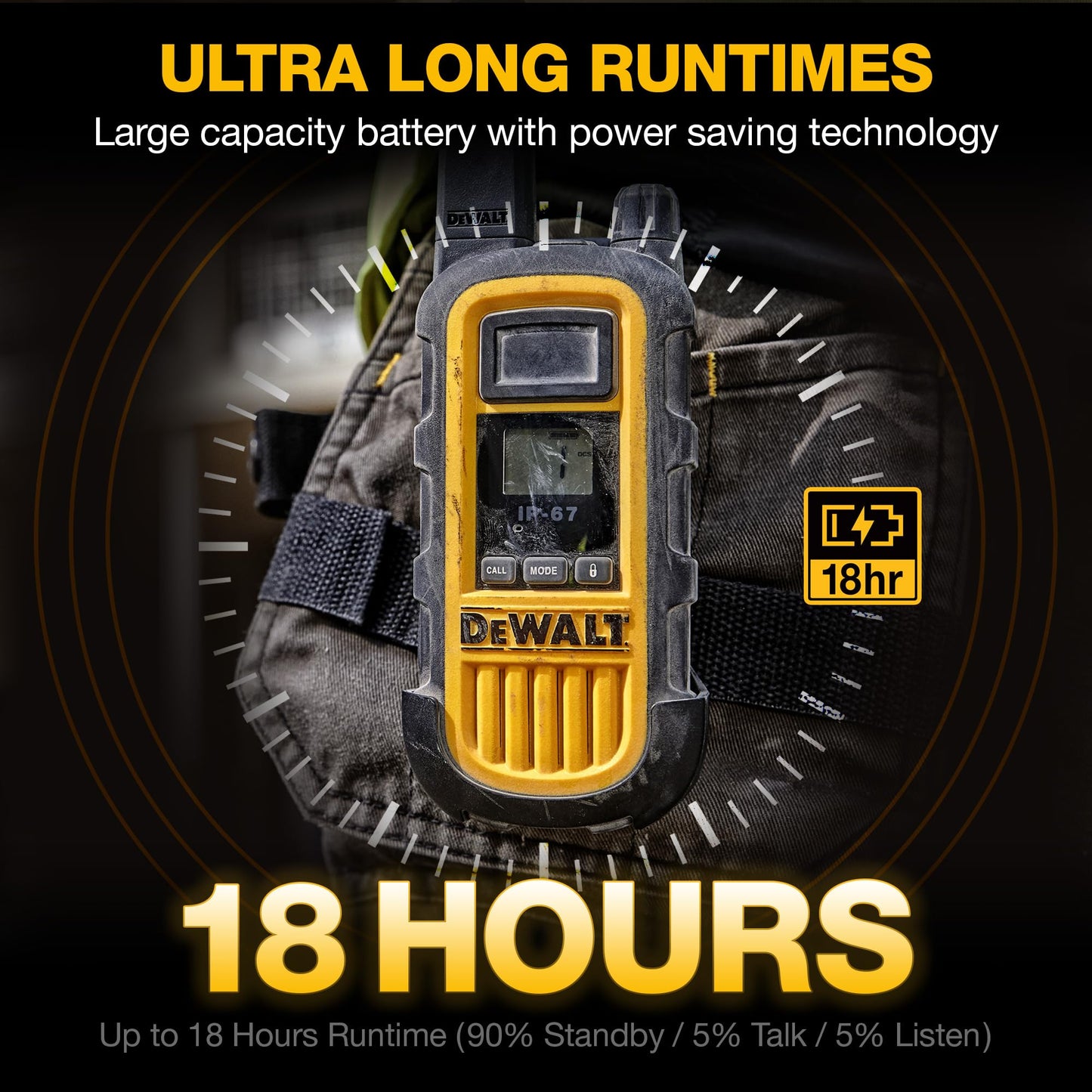 DEWALT DXFRS800 FRS Walkie Talkies, Long Range 2 Way Radio, 2W, IP67 Waterproof, 6 Pack with Gang Charger, DXFRS800-BCH6