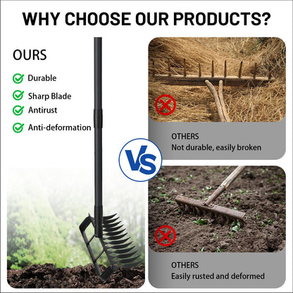 Garden Hoe Stirrup Hoe Weeding Tools, 2-in-1 Garden Hoe for Weeding with 76.8" Adjustable Handle, Heavy Duty Gardening Tools with 12 Tines for Weeding, Loosening, Digging and Cultivation