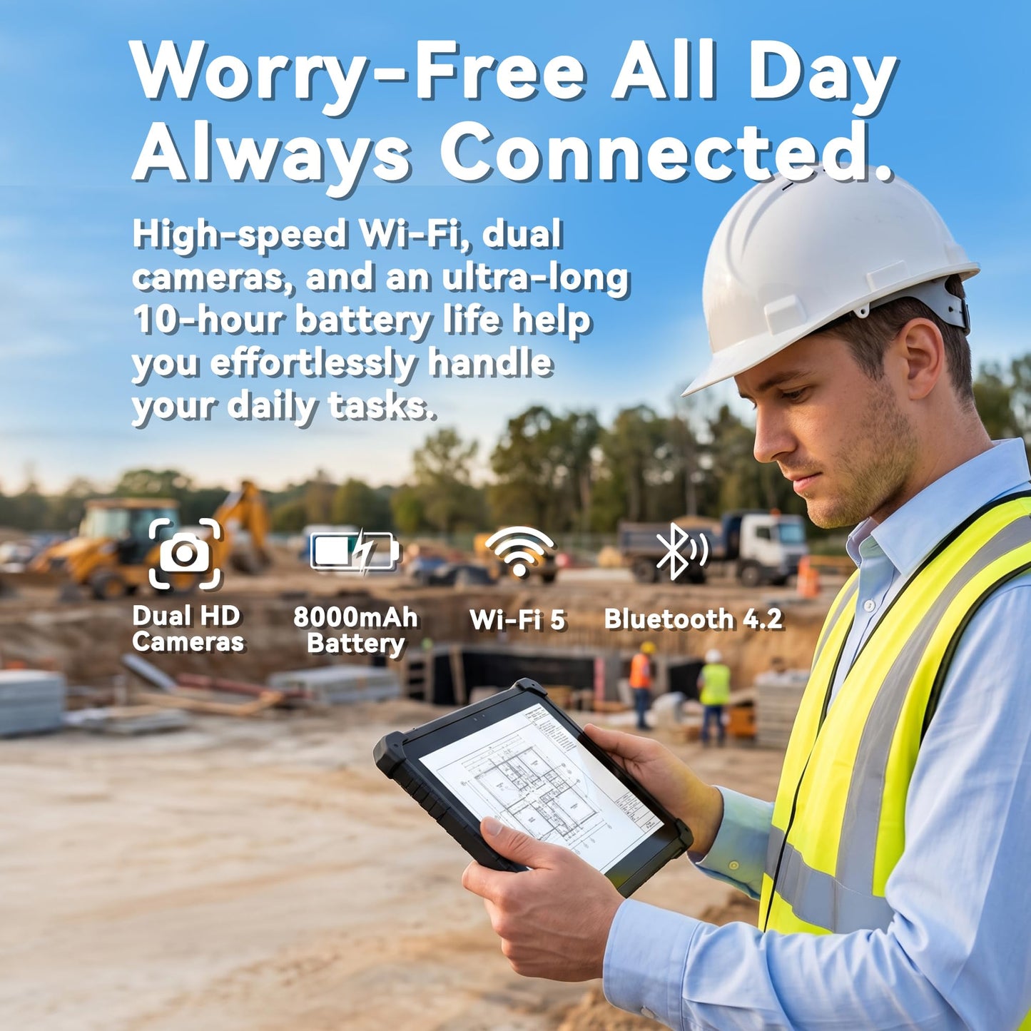 SunKol 10.1" Rugged Tablet Windows 11 Pro, Intel N5100, 8GB+256GB, 8000mAh Battery, IP67 Waterproof, MIL-STD-810H Industrial Outdoor Work PC, 2 Year Full Warranty with Accidental Damage