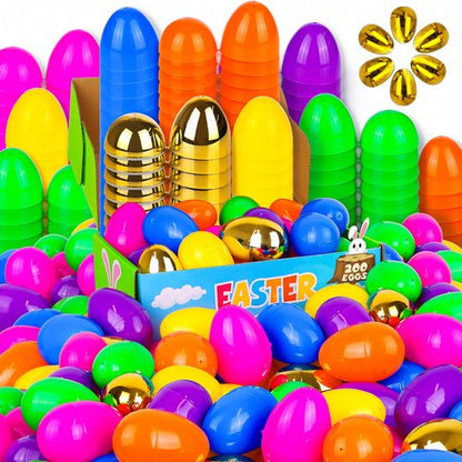 FLYSNK 50 Pack 3 Inch Large Easter Eggs Bulk Include 6 Surprise Golden Eggs, Bright Colors Fillable Plastic Easter Egg Empty for Easter Hunt, Easter Basket Stuffers Fillers Party Favors