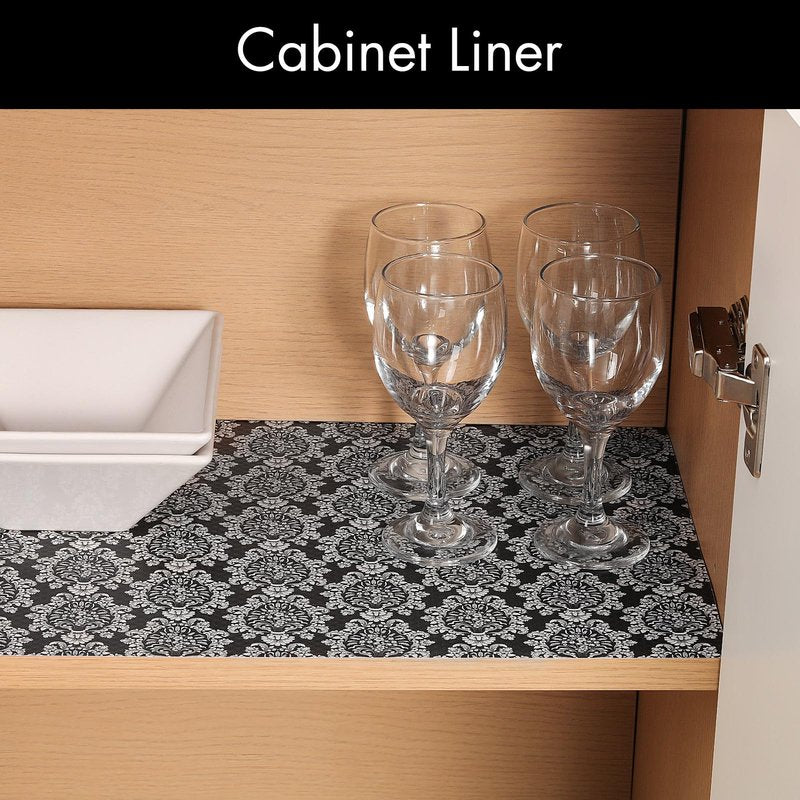 Cooyes Shelf and Drawer Liners for Kitchen Cabinets, Non-Adhesive Cabinet Liners, EVA Waterproof Durable Shelf Paper for Refrigerator, Shelves, Cupboard with European Pattern, Easy to Cut
