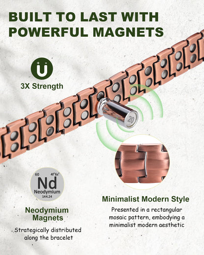MagEnergy Copper Magnetic Bracelet for Men, 99.9% Pure Copper Bracelet with Double-Row Strength Magnets, Adjustable Jewelry with Sizing Tool