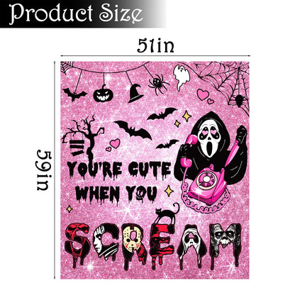 Halloween Throw Blanket Pink: Ultra Soft Ghost Flannel Blanket with Horror Movie 60"x 60", Lightweight Plush Comfy Blanket Halloween Decor for Bed, Couch, Sofa, Living Room, Office, Indoor
