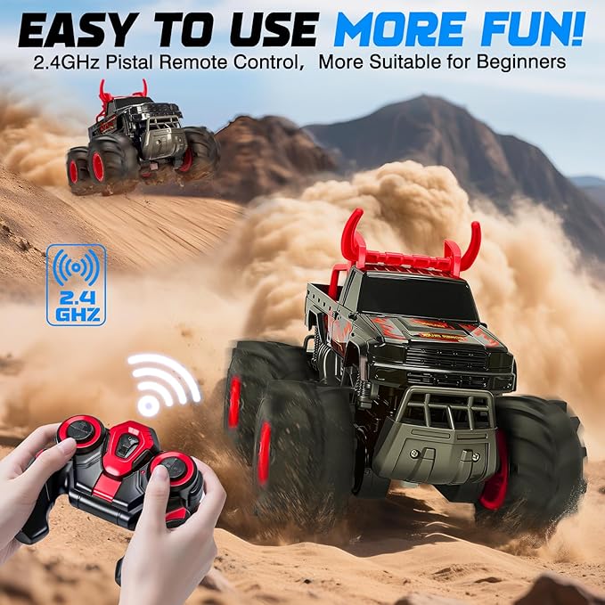 BainGesk Remote Control Monster Truck Toys 1:16 Amphibious Waterproof RC Car 2.4GHz 4WD All Terrain Toys with 2 Rechargeable Batteries Off-Road Truck Gifts for 6 7 8 9 10 11 12 Year Old Boys