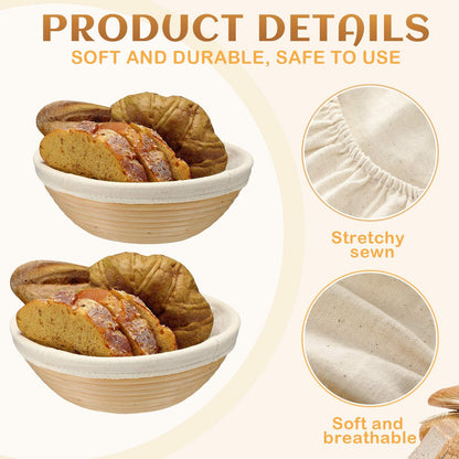 Boao 6 Pieces Bread Banneton Proofing Basket Liner Cloth Cover Natural Rattan Baking Dough Banneton Proofing Sourdough Basket Cloth Liner Bread Baking Supplies (Round,10 Inch)