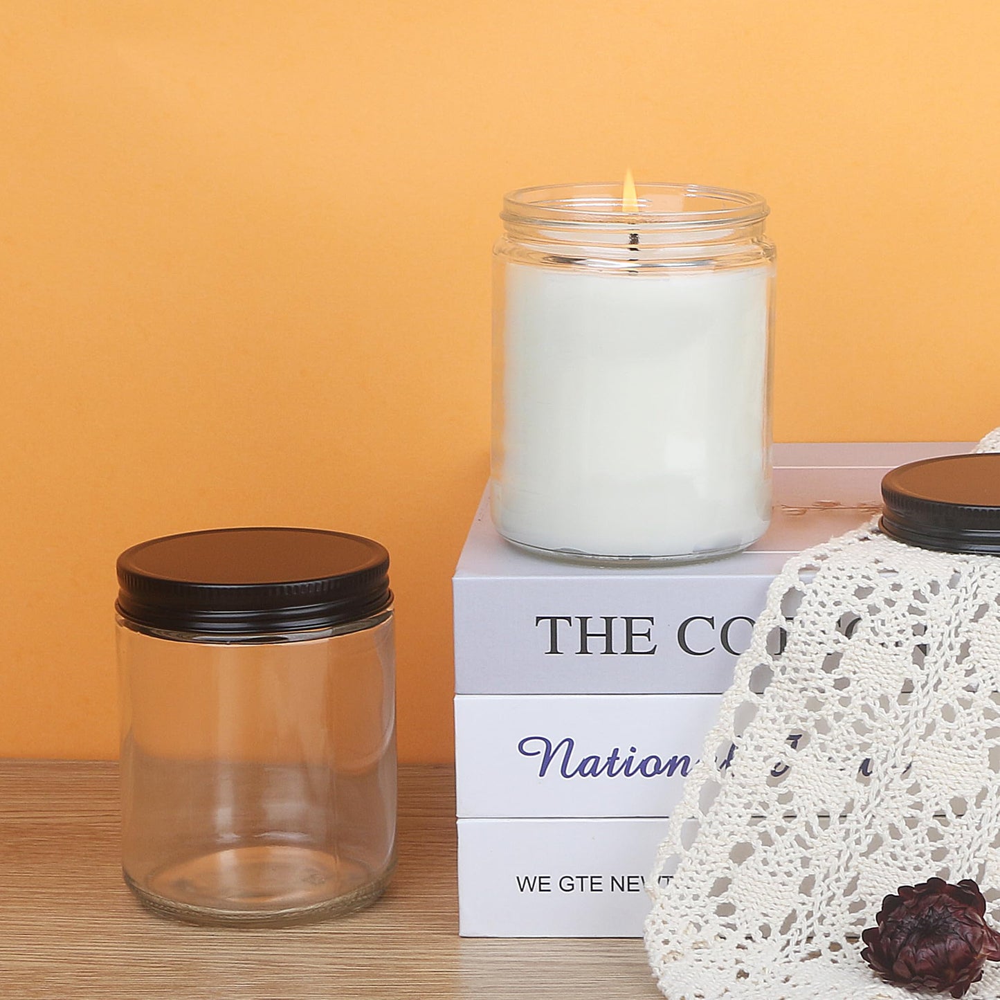 MILIVIXAY 12 Pack 8 OZ Thick Glass Clear Candle Jars with All Black Metal Lids-Bulk Empty Candle Jars for Making Candles-Canning Jar for Spice, Liquid, Sample- Dishwasher Safe.