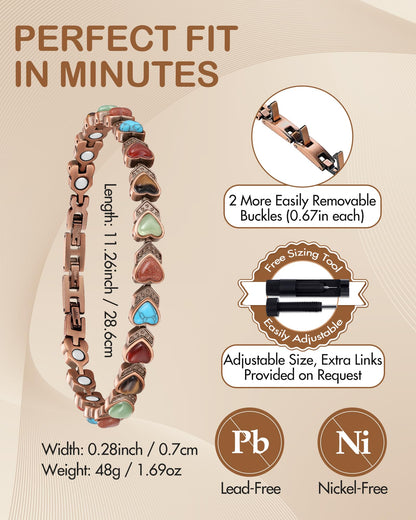 Feraco Copper Ankle Bracelet for Women, 99.99% Pure Copper Magnetic Anklet with 3800 Gauss Neodymium Magnet & Natural Stones, Adjustable with Sizing Tool