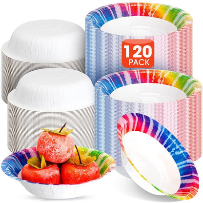FillTouch 120 Pcs Tie Dye Paper Bowls Bulk 16 oz Party Supplies Disposable Paper Soup Bowls 7 Inches for Hot Cold Food Snack Milk Cereals Salads Dinner Birthday Rainbow Decorations