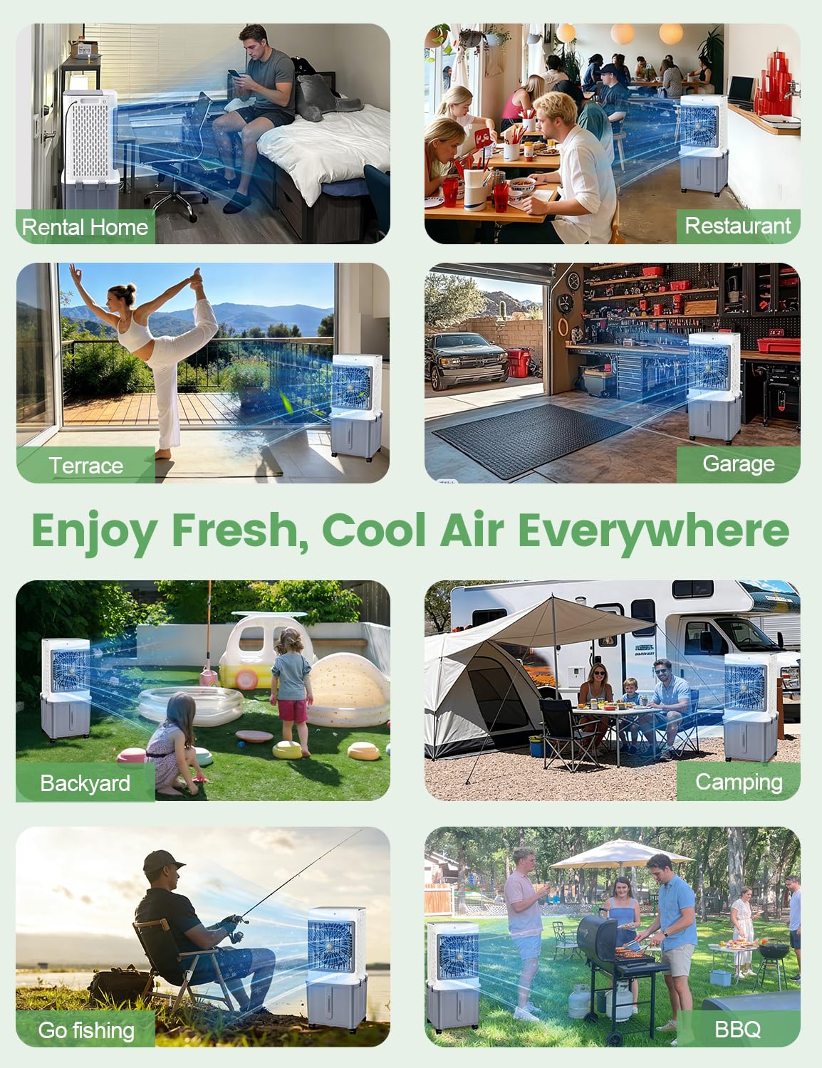 Swamp Cooler,Portable Air Conditioners Evaporative Air Cooler,Windowless Portable AC Unit Cooling Fans That Blow Cold Air With 10 Gallon WaterTank,Ultra Quiet for Room,Restaurant,Indoor,Outdoor,Garden