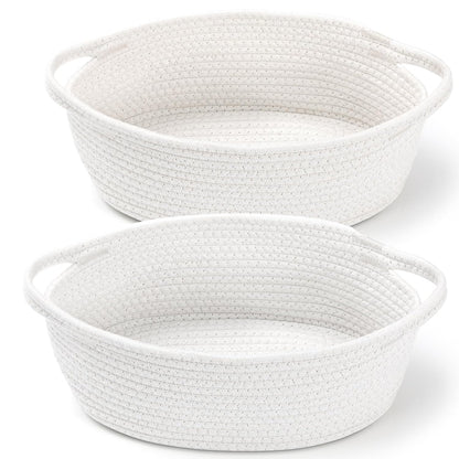 Skiennix Small Woven Baskets - Cute Nursery Storage with Gift Bags & Ribbons | 12"x 8"x 5", White