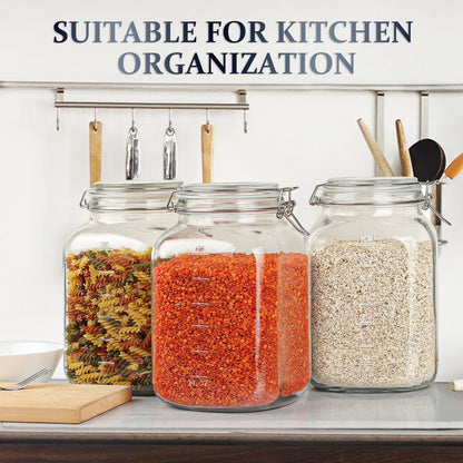 Folinstall 1 Gallon Square Super Wide-Mouth Glass Jars with Airtight Lids, Glass Storage Jars with 2 Measurement Mark, Sturdy Canning Jars with Large Capacity 4100 ML For Overnight Oats
