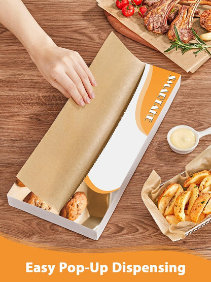 SMARTAKE 200 Pcs Pop-Up Parchment Paper Sheets, 10.7x15 Inch Pre-Cut Parchment Paper for Baking, Non-Stick Greaseproof Baking Paper for Grilling Wrapping Air Frying, Compact Volume, Unbleached