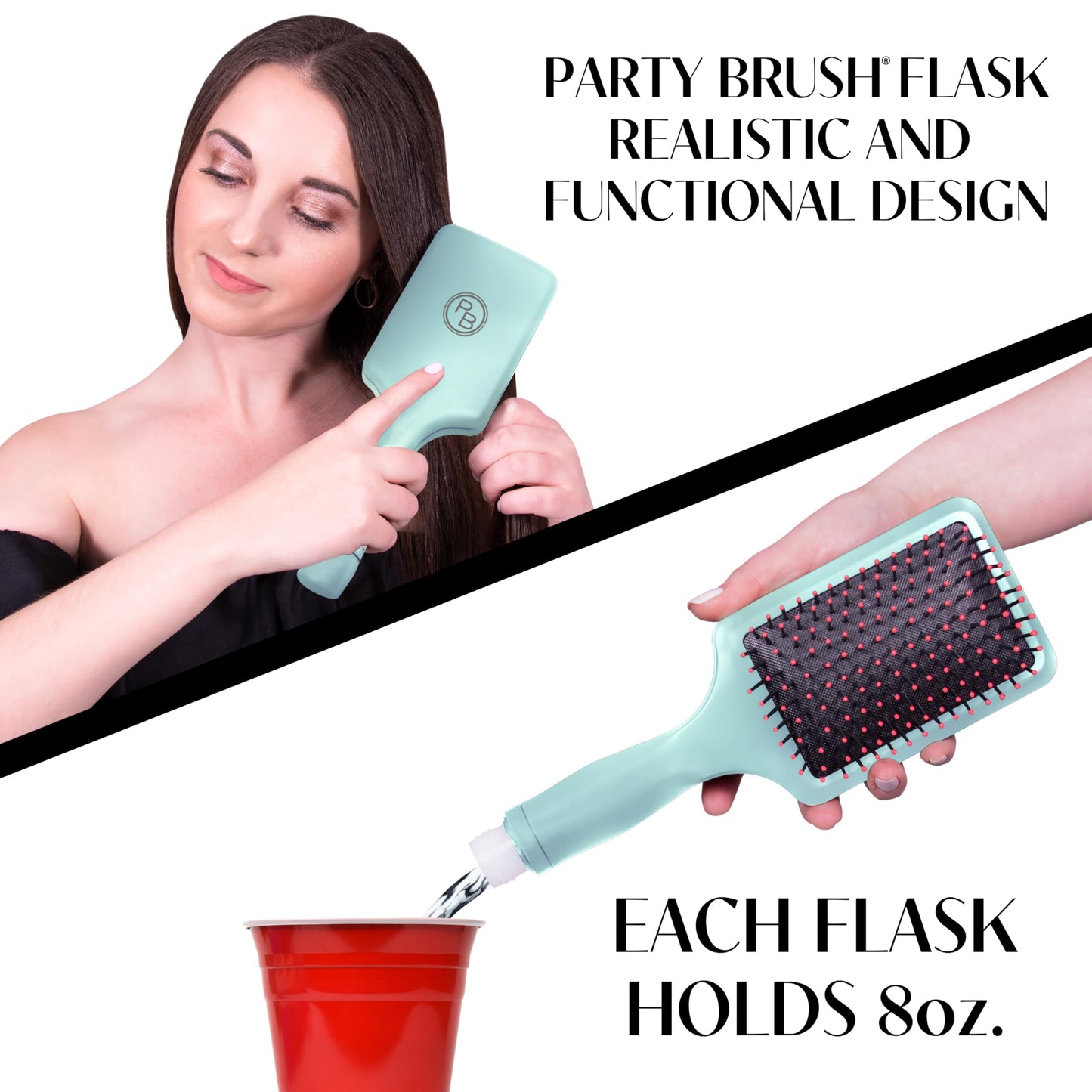 GoPong Party Brush Flask 2 Pack (16 oz Total) - Hidden Alcohol Travel Flasks – Secret Liquor Containers for Beaches, Cruises, and Sports Events – Includes Funnel & Spout