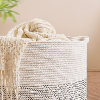 CLHMILY&Z Large Storage Basket - 20x13 Inches - Blanket Basket for Living Room, Woven Storage Basket, Large Laundry Basket for Clothes, for Tree Plant, Mix White