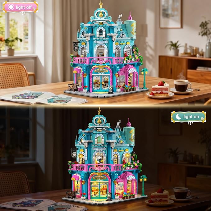 Castle Dairy Bakery Store Building Set with Light Easter 1689 PCS City House Building Block Toy with Milk Cake Bread Home Decor Construction Model Kit for Adults Kids Boys Girls Ages 12+