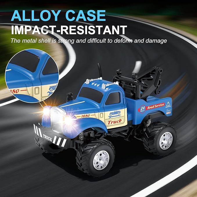 MOONTOY 1:64 Scale Mini Alloy Truck RC Car with LED Lights 2.4Ghz Remote and App Control Toy Car 3-Speed Adjustment Pocket Toy Car for Kids 4-8 Years and Adults (Red)