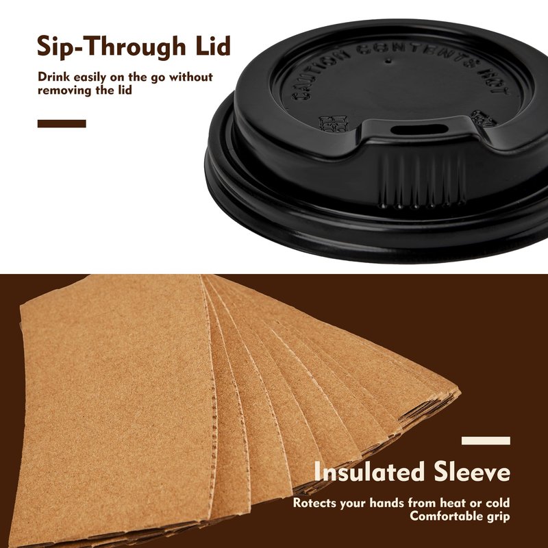 YEEHAW 16 oz 100 Pack Disposable Paper Coffee Cups with Lids & Sleeves, To Go Hot Cups for Coffee, Hot Beverage Drinking Cup, Ideal for Cafes, Bistros