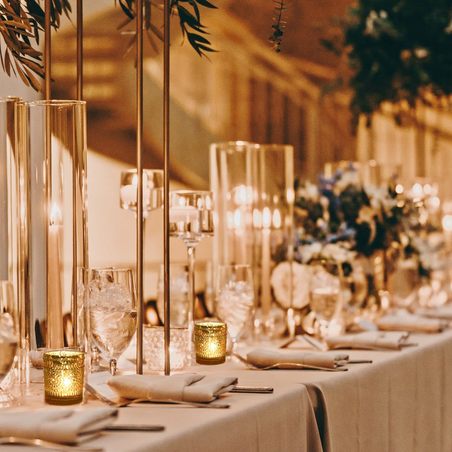 VOHO Gold Votive Candle Holders Set of 12, Gold Candle Holders Bulk for Wedding Table Centerpiece, Mercury Glass Tealight Candle Holder for Home Party Decoration (2.1'' x 2.6'', W/H)
