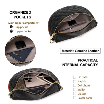Eslcorri Fashion Waist Packs for Women - Quilted Vegan Fanny Packs Leather Waist Purse Anti Theft Crossbody Belt Bag for Sports Workout Traveling Running Casual - Apricot