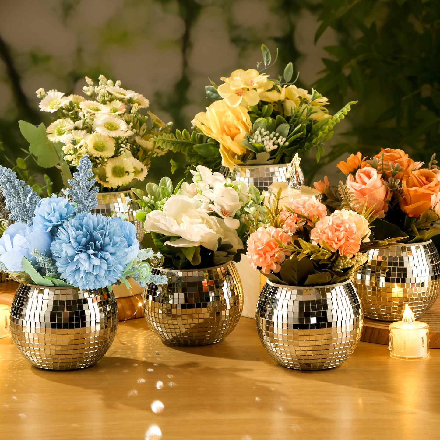 6 Pcs Disco Ball Vase Disco Ball Planter for Centerpieces Disco Ball Decor Flower Vase with Silver Mirror Glass for Wedding, Birthday, Party (3" X 4")